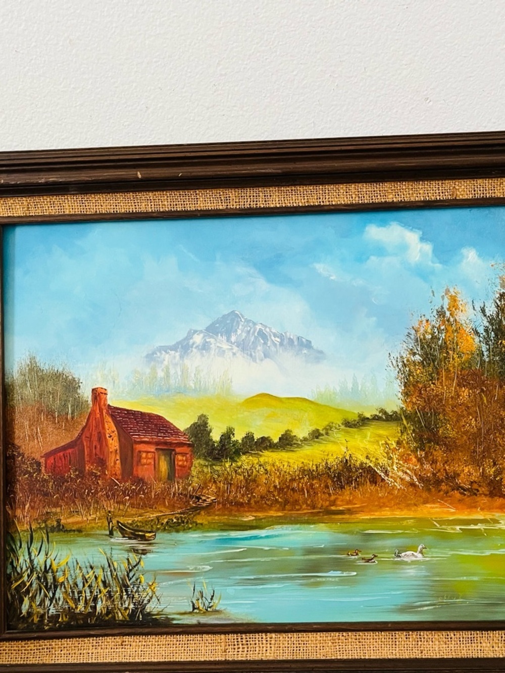 Blue Sky Landscape Wall Art Print with Rustic Red Cottage